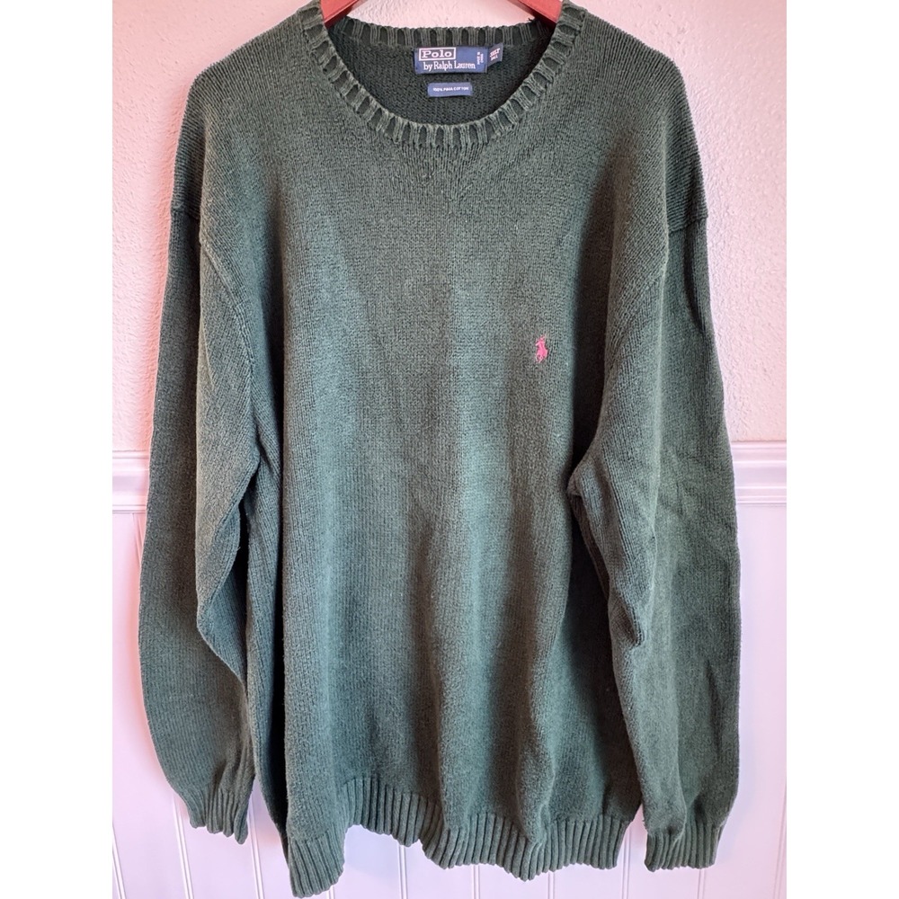 Polo Ralph Lauren Sweater Mens 3XLT 3XL Tall Green Cotton Crewneck Knit Pullover
